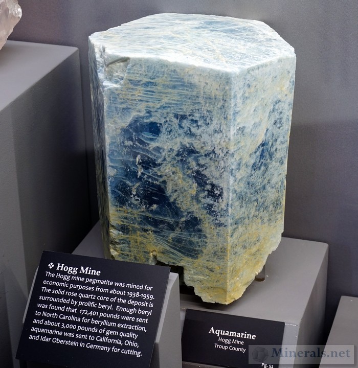 Giant Aquamarine Crystal from the Hogg Mine, Troup Co., Georgia Tellus Science Museum