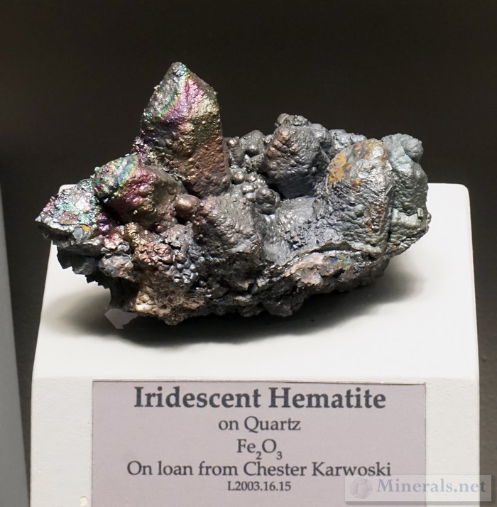 Iridescent Hematite Coating a Quartz Crystal