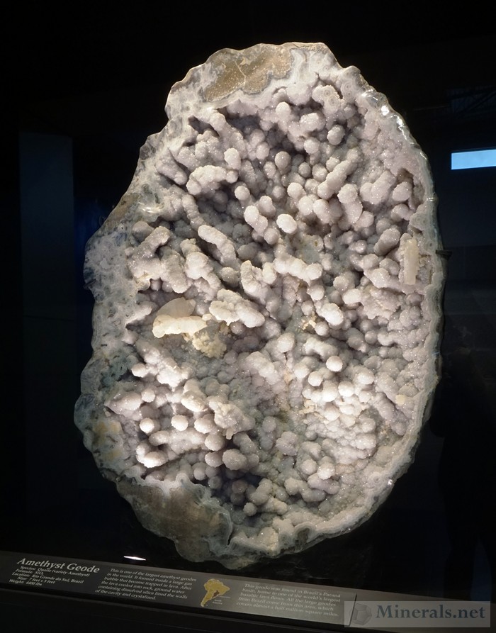 Giant Brazilian Quartz geode near the Entrance of the Weinman Mineral Gallery at the Tellus Museum