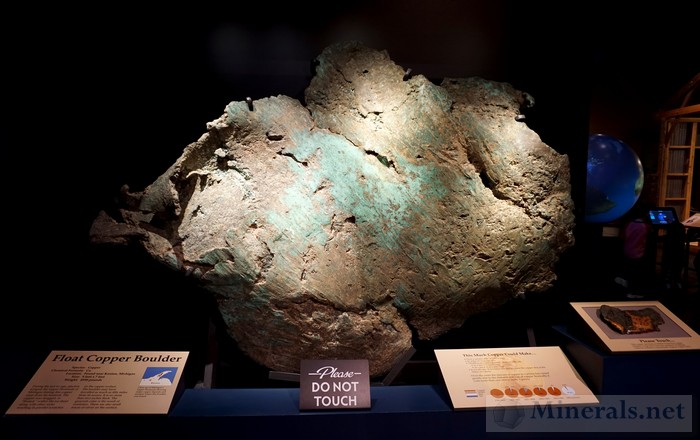Giant Float Copper Boulder from the Keweenaw Peninsula, Michigan Tellus Museum