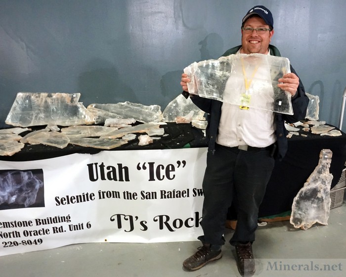 Hershel with the Large Selenite Crystals from the San Rafael Swell, Utah, TJ's Rocks