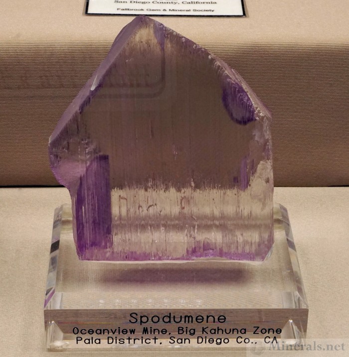 >Kunzite Crystal from the Big Kahuna Pocket, Oceanview Mine, Pala, California, Fallbrook Gem & Mineral Society