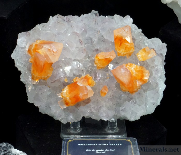 Bright Orange Calcite on Pale Amethyst from Rio Grande do Sul, Brazil, Crystal Classics (Ian Bruce