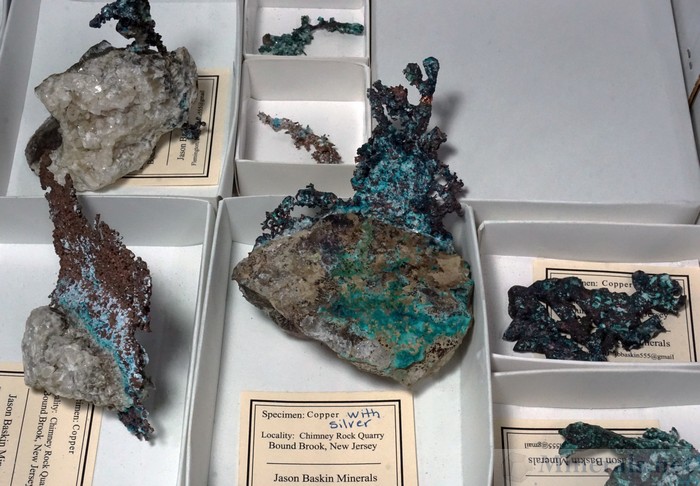 Copper, Silver, and Chrysocolla from the Chimney Rock Quarry, Bound Brook, NJ, Jason Baskin Minerals