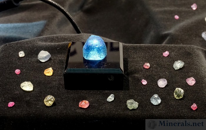 Zoomed into Sapphire from the Rock Creek Territory, near Philipsburg, Montana, with a centerpiece 64 ct. Rough Crystal