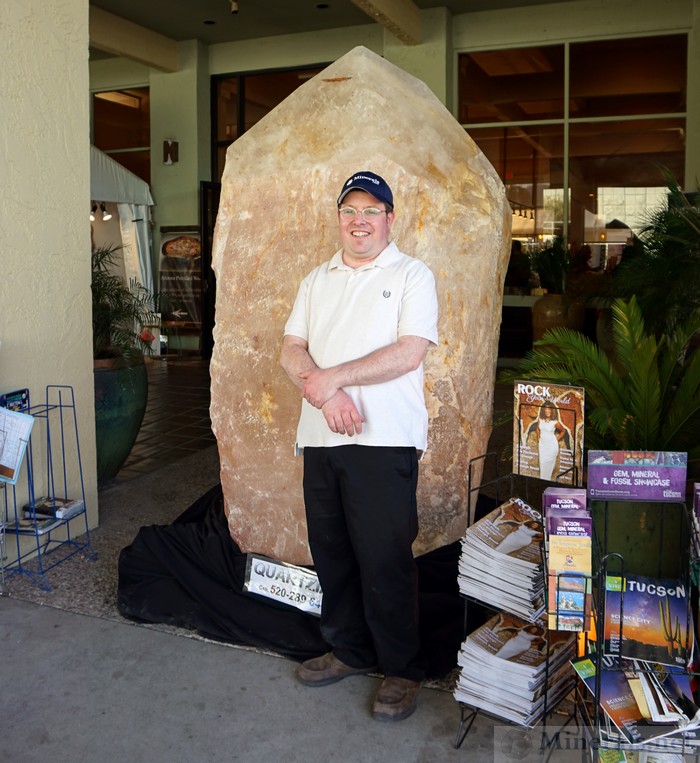Posing in front of a Giant Quartz Crystal at the Entrance of the Riverpark Inn