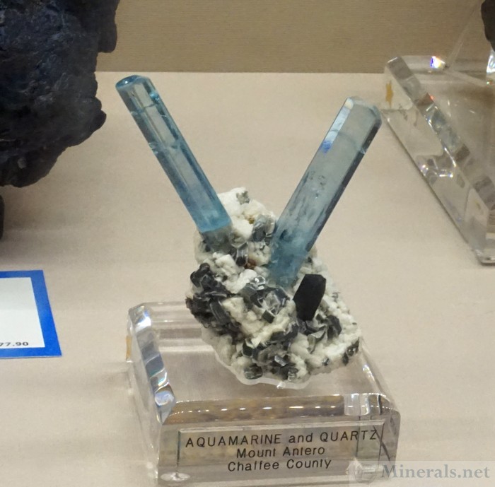 Protruding Aquamarine Crystals and Quartz from Mt. Antero, Chaffee Co., CO - Colorado School of Mines Museum