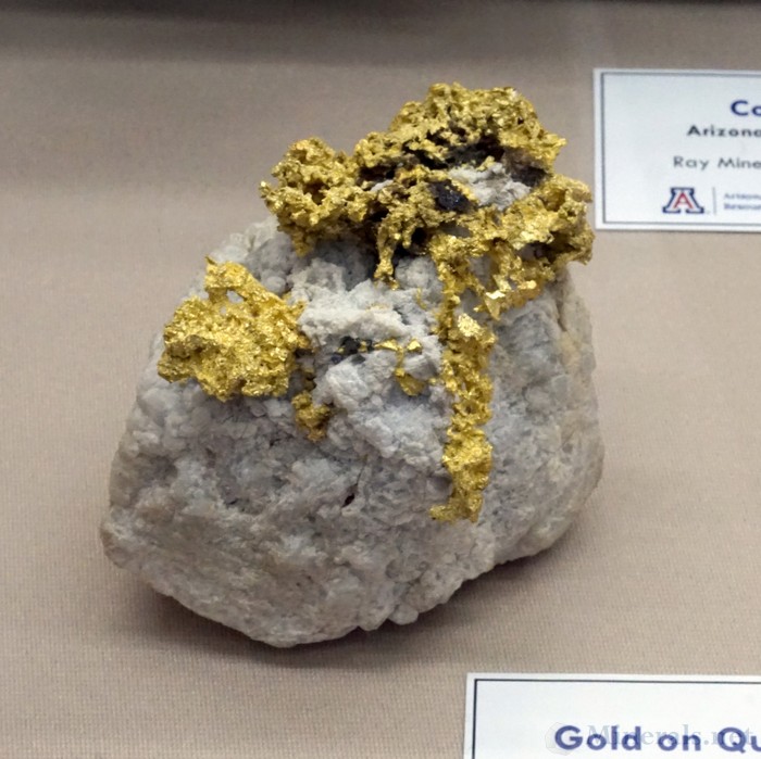 Gold on Quartz from the Big Bug Placer Mine, Yavapai Co., Arizona - Arizona Mining, Mineral & Natural Resources Education Museum
