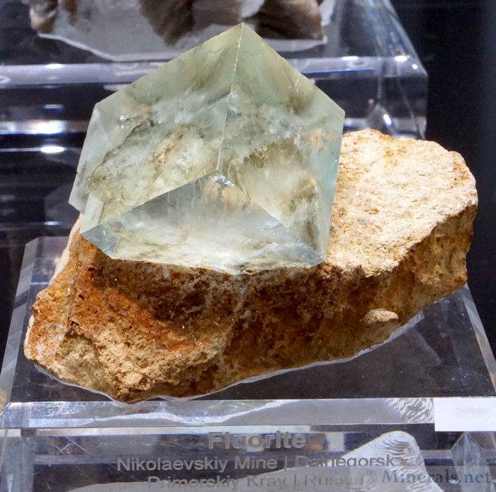 Fluorite Cube on Matrix from the Nikolaevskiy Mine, Dalnegorsk, Russia, Dusted 77 Fine Minerals