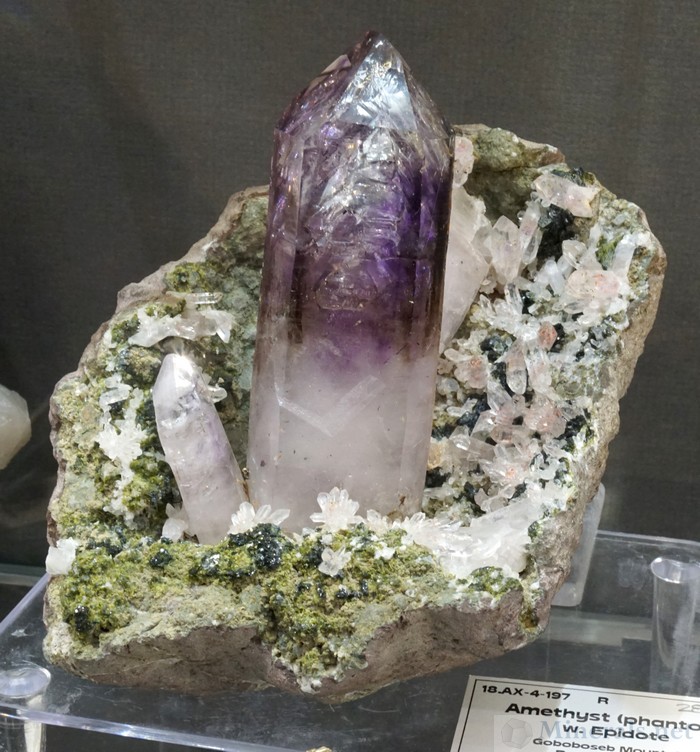 Amethyst Crystals on Matrix with Epidote from the Goboboseb Mountains, Erongo, Namibia, Well Arranged Molecules