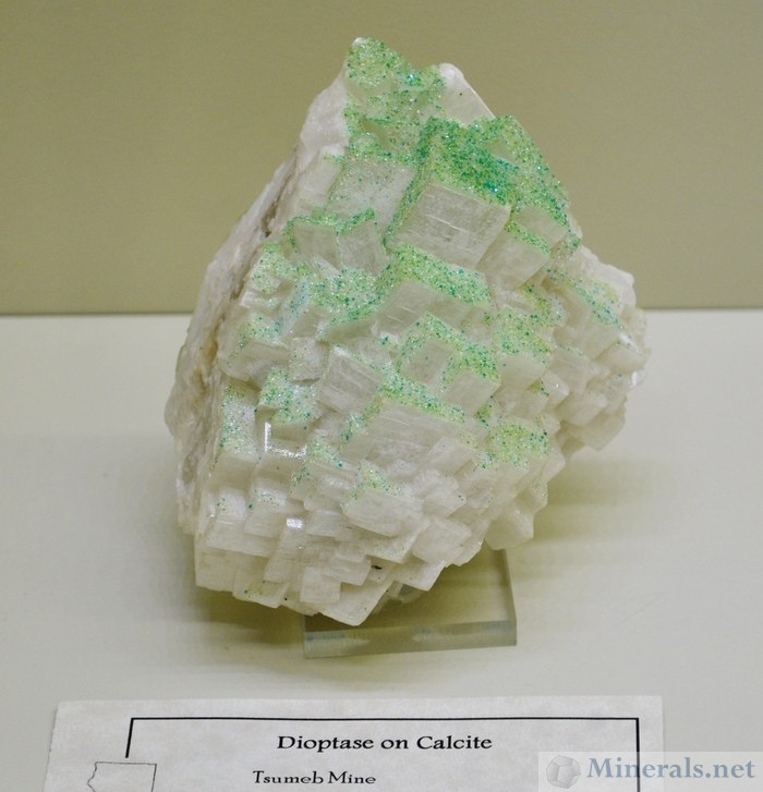 Dioptase on Calcite from Tsumeb