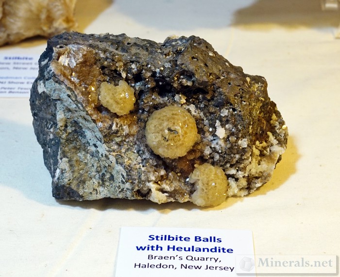NY/NJ Edison Mineral Show Hershel Friedman Stilbite Balls with Heulandite from Braen's Quarry, Haledon, NJ