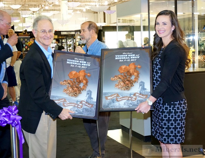 Jonathan Rothschild and Ms. Becky Freeman Holding the Minerals Treasures of the Midwest Show Posters