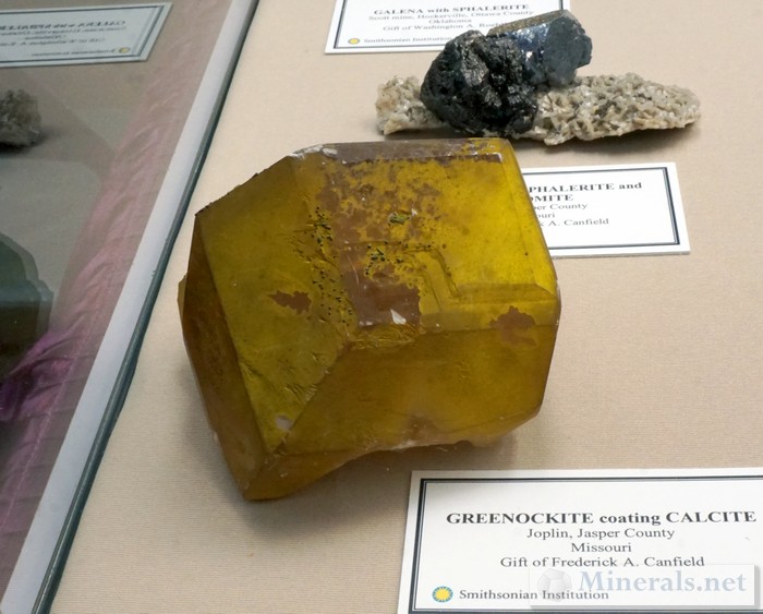 Greenockite Coating Calcite from Joplin, MO Smithsonian Institution Museum of Natural History