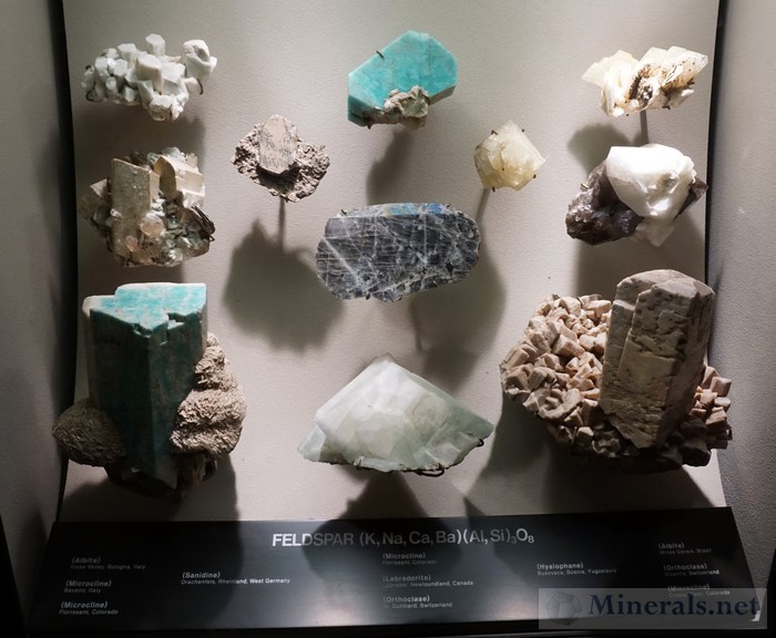 Display Case of Feldspar Minerals
