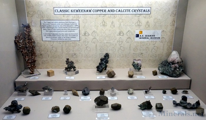 Classic Keweenaw Copper and Calcite Crystals A.E. Seaman Mineral Museum of Michigan Tech