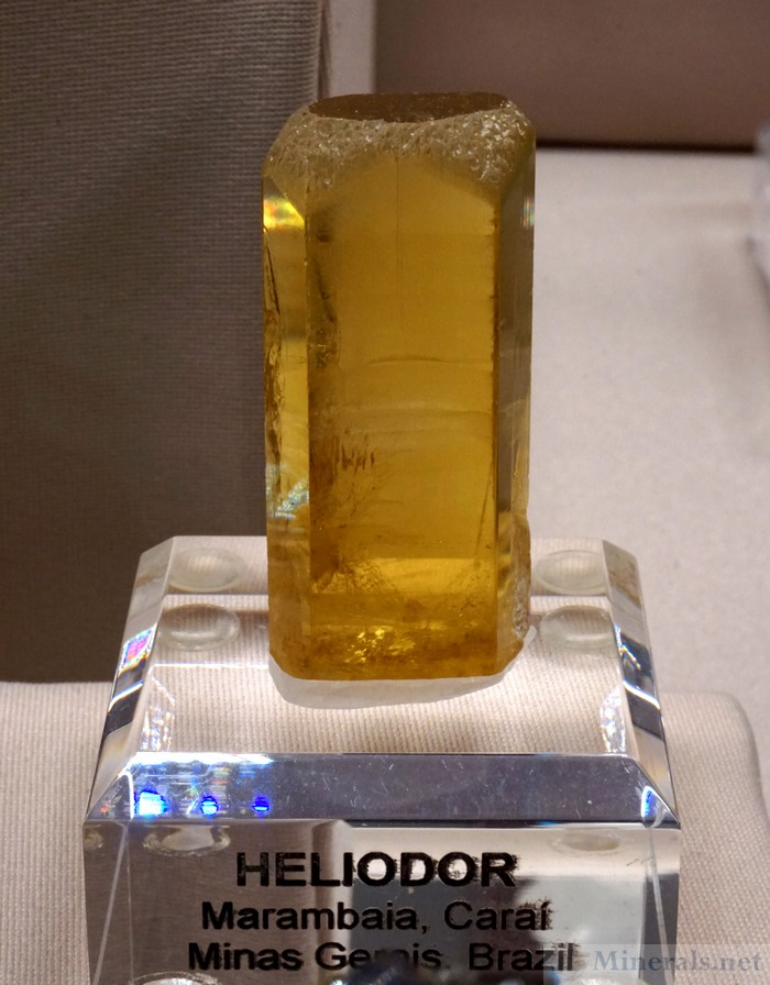 Beryl var. Heliodor Crystal from Marambaia, Carai, M.G., Brazil, Mineralogical Association of Dallas Case