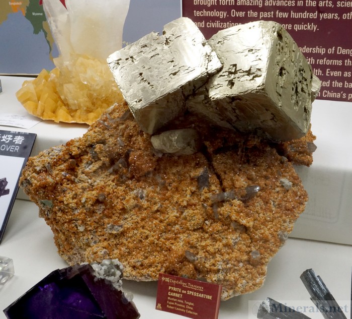 Giant Pyrite Cubes with Spessartine from the Wushan Mine, Tongbei, Fujian Prov., China, Robert Lavinsky Collection
