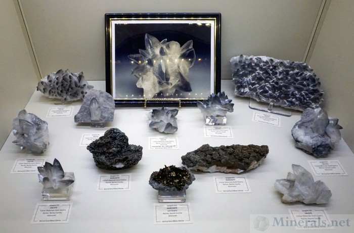 Minerals from Racine, Wisconsin, including color-zoned Gray Calcite