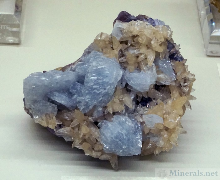 Blue Barite with Calcite on Fluorite from the Minerva #1 Mine, Cave-in-Rock, Illinois