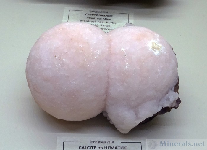 Pink Calcite Balls on Hematite from the Montreal Mine, Gogebic Range, Wisconsin