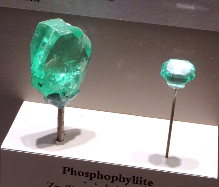 Phosphophyllite Crystal and Cut Gem from Potosi, Bolivia