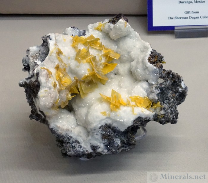 Wulfenite on Calcite from the Ojuela Mine, Mapimi, Durango, Mexico, Sherman Dugan Museum of Geology
