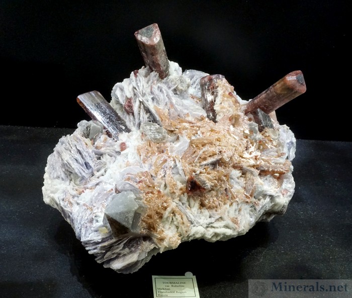 Multiple Large Rubellite Tourmaline on Albite Matrix from Malkhan, Russia, Karp Minerals