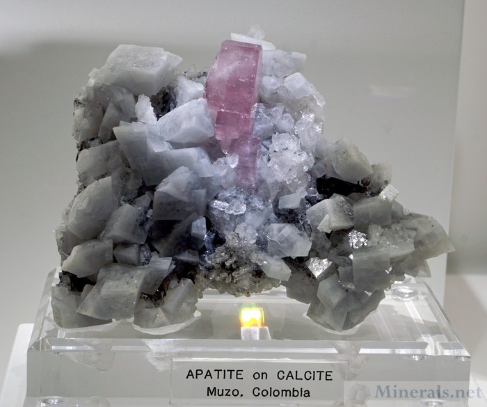 Pink Apatite on Calcite from Muzo, Colombia, William Johnson, Natural Creations Minerals
