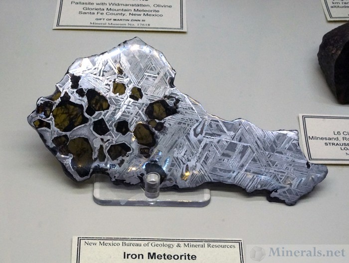 Pallasite Iron Meteorite with Widmanstaetten Lines and Olive from the Glorieta Meteorite, Santa Fe Co., New Mexico