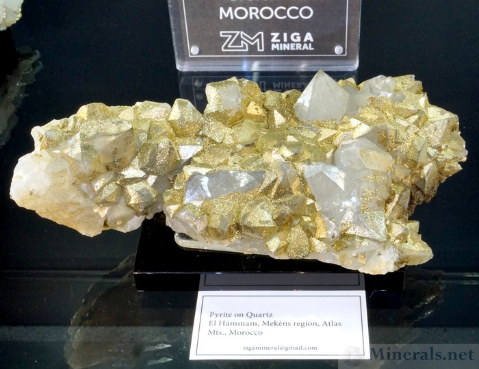 Golden Pyrite Coating on Quartz from El Hammam, Mekens Region, Atlas Mountains, Morocco: Ziga Mineral