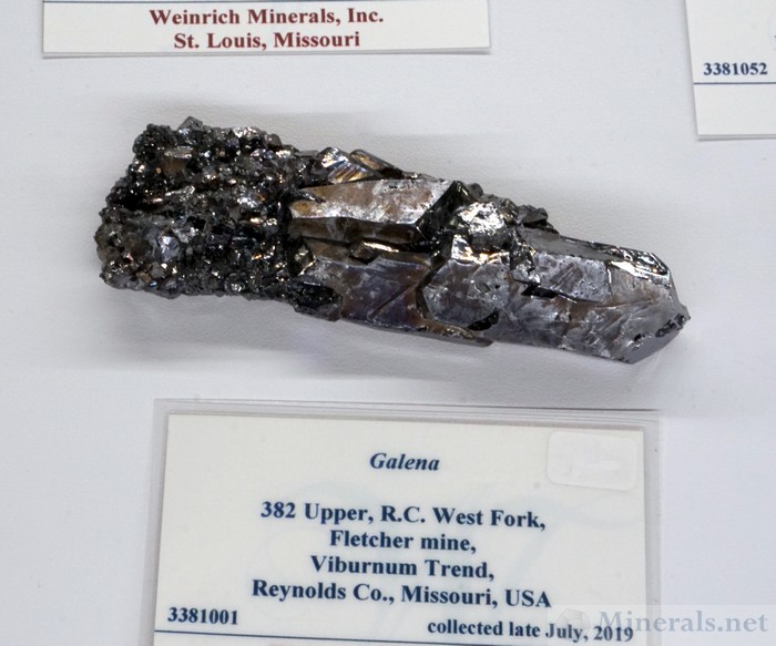 Elongated Galena Crystals from 382 Upper, R.C. West Fork, Fletcher Mine, Reynolds Co., Missouri: Weinrich Minerals