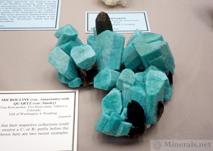 Amazonite with Smoky Quartz from the Tree Root Pocket, Two Point Claim, Teller Co., CO - Smithsonian Institute National Museum of Natural History - Gift of Washington A. Roebling