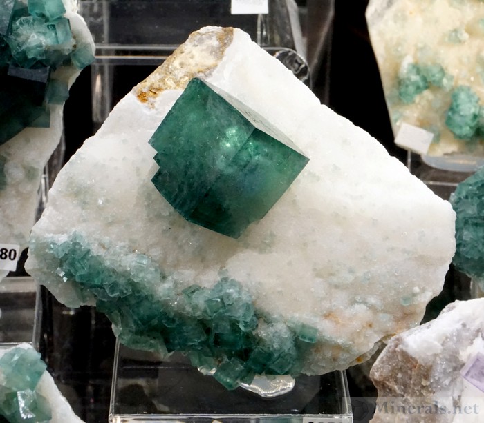 Green Fluorite Cube on Barite from Jebel Tighemi, Taourirt, Morocco  - Spirifer Minerals
