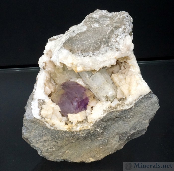 Fluorite, Calcite, and Celestine on Dolomite from the Penfield Quarry, Monroe Co., NY - Crystallize
