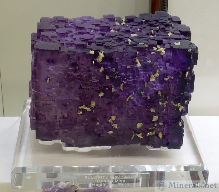Purple Fluorite Cube with Surface Crystal Etchings and Barite from the Denton Mine, Illinois - Jim Gebel Collection