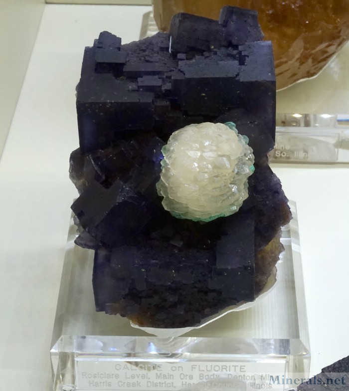 Rounded Calcite in Dark Purple Fluorite from the Rosiclare Level, Denton Mine, Illinois