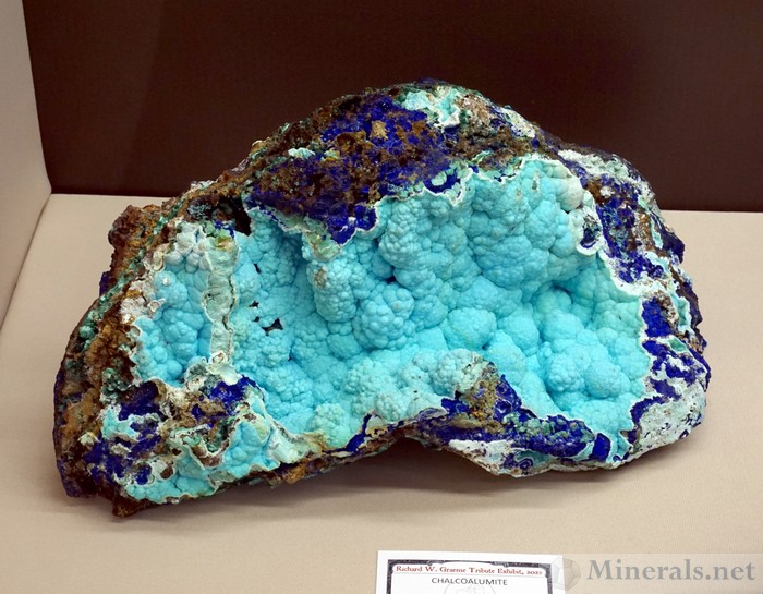 Chalcoalumite, Holbrook Mine, Bisbee, Arizona, U of Arizona Mining & Mineral Museum, Richard W. Graeme Tribute Exhibit