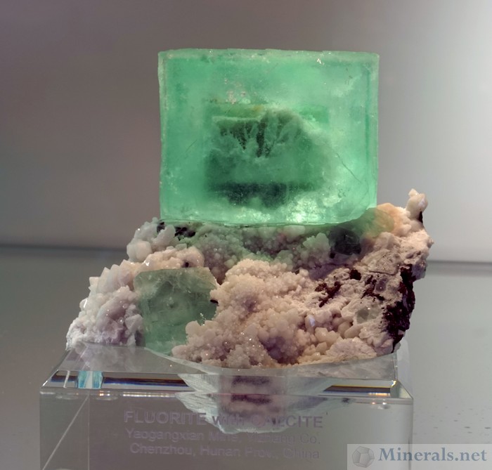 Fluorite Cube with Calcite from the Yangangxian Mine, Chenzhou, Hunan Prov, China
