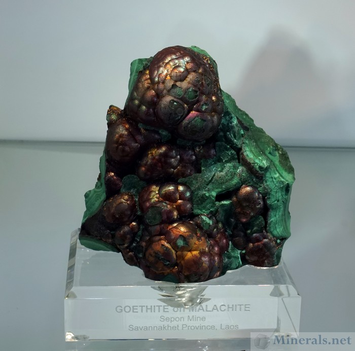 Iridescent Goethite on Malachite from the Sepon Mine, Savannakhet Province, Laos, John Cornish Minerals